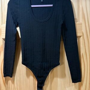 Express Black Ribbed Bodysuit